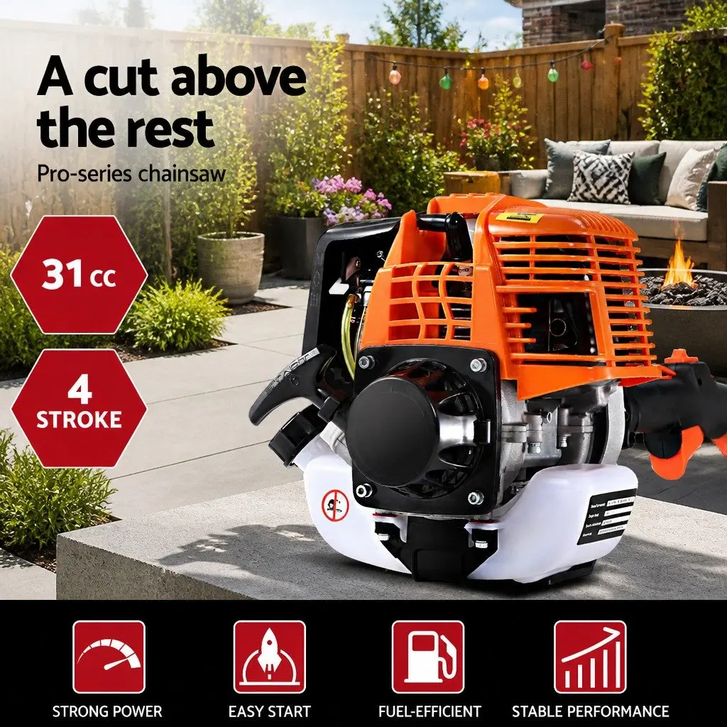 4 Stroke Petrol Chainsaw Tree Pruner 12 Inch Bar 5.6m Extension Red