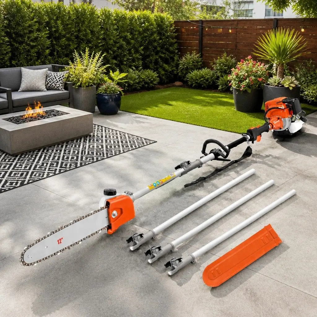 4 Stroke Petrol Chainsaw Tree Pruner 12 Inch Bar 5.6m Extension Red