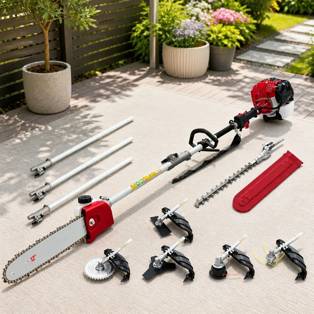 Pole Chainsaw 2 Stroke 52cc 7 in 1 Petrol Hedge Trimmer Tree Pruner Cutter