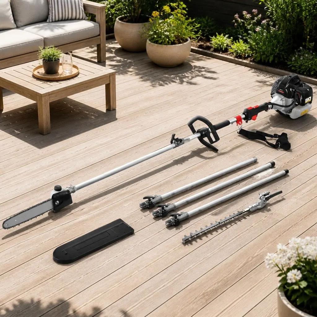 65cc Petrol Pole Chainsaw Hedge Trimmer 2-in-1 Pruner Tool 5.6m Reach Silver Black