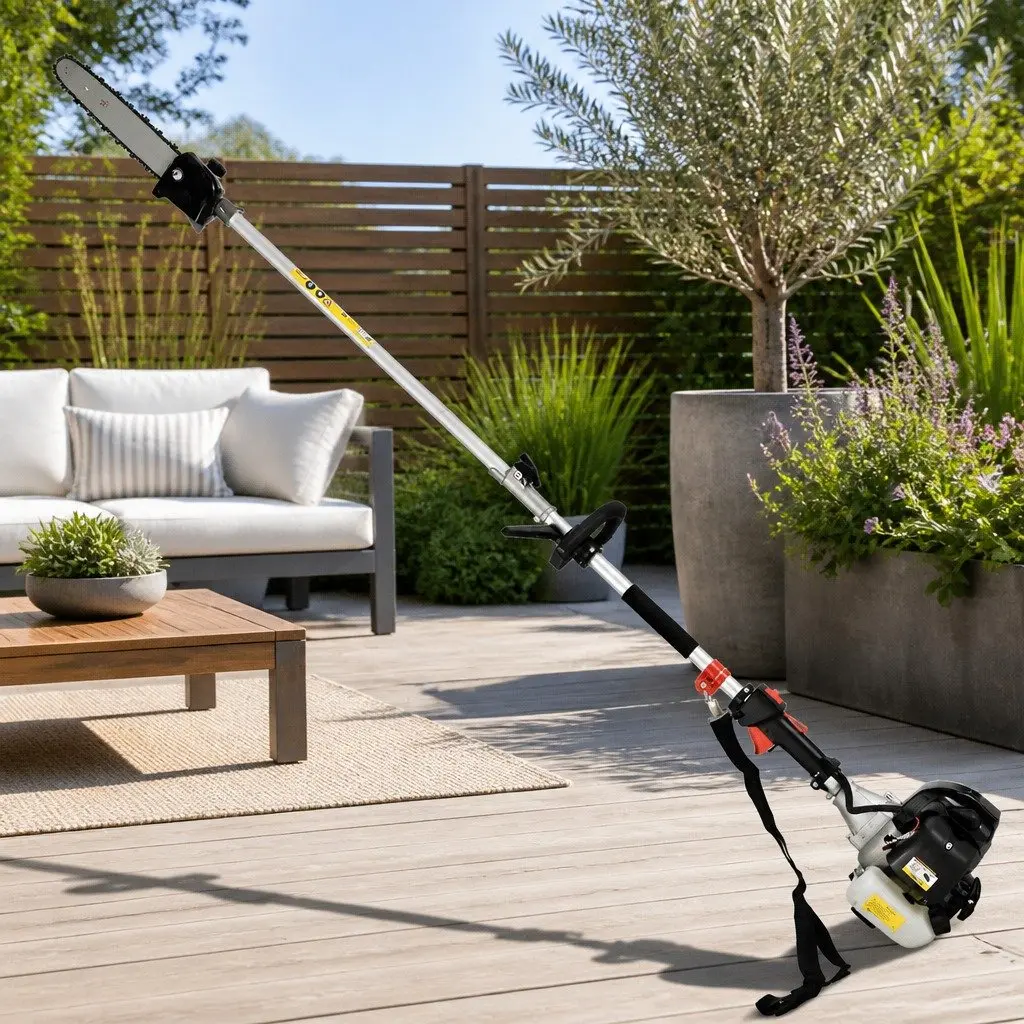 65cc Petrol Pole Chainsaw Hedge Trimmer 2-in-1 Pruner Tool 5.6m Reach Silver Black