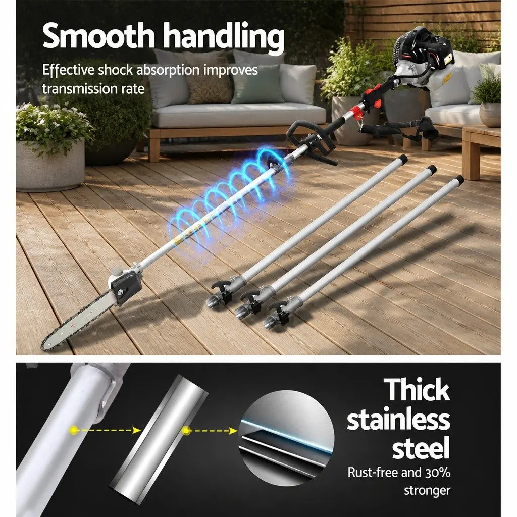 65cc Petrol Pole Chainsaw Hedge Trimmer 2-in-1 Pruner Tool 5.6m Reach Silver Black