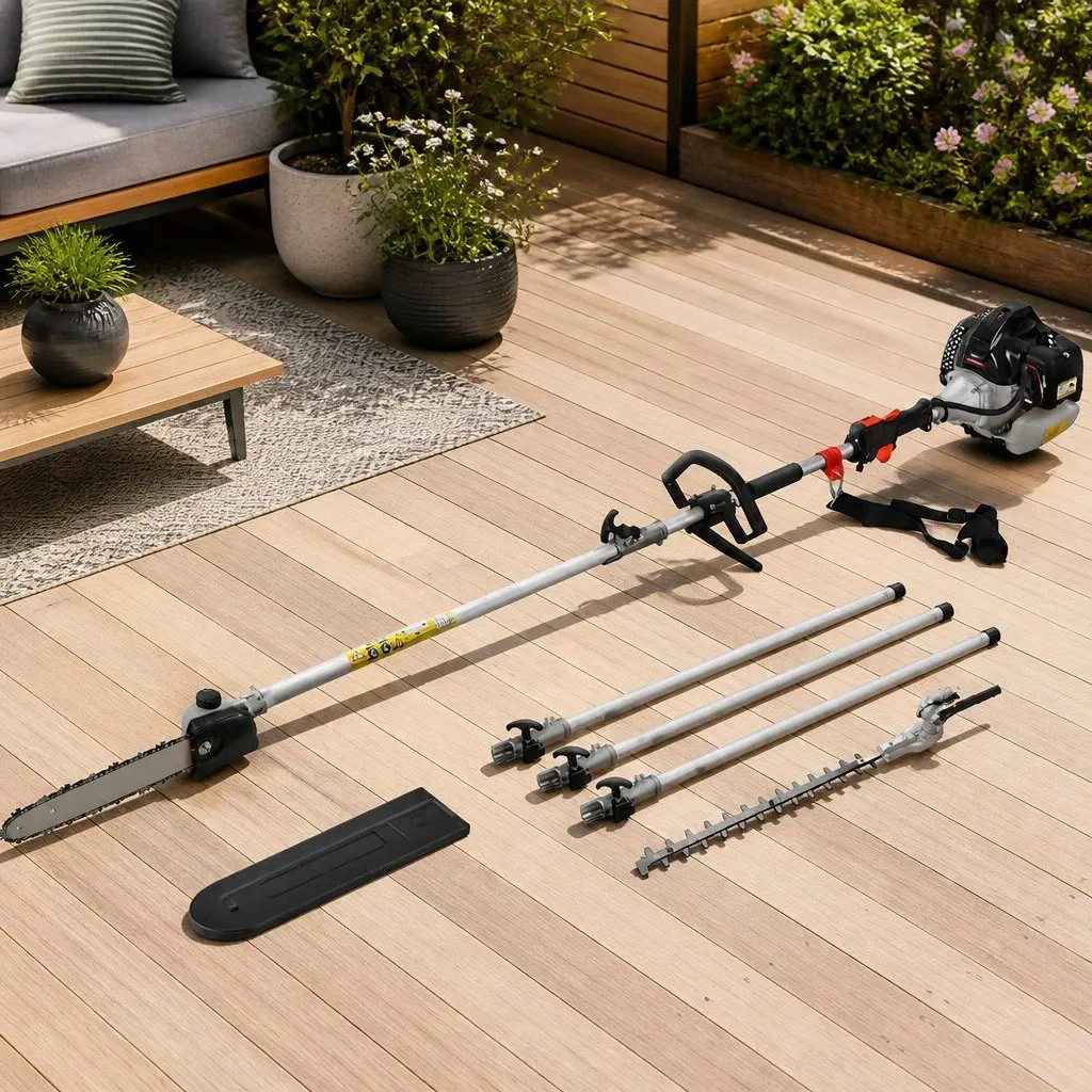 65cc Petrol Pole Chainsaw Hedge Trimmer 2-in-1 Pruner Tool 5.6m Reach Silver Black