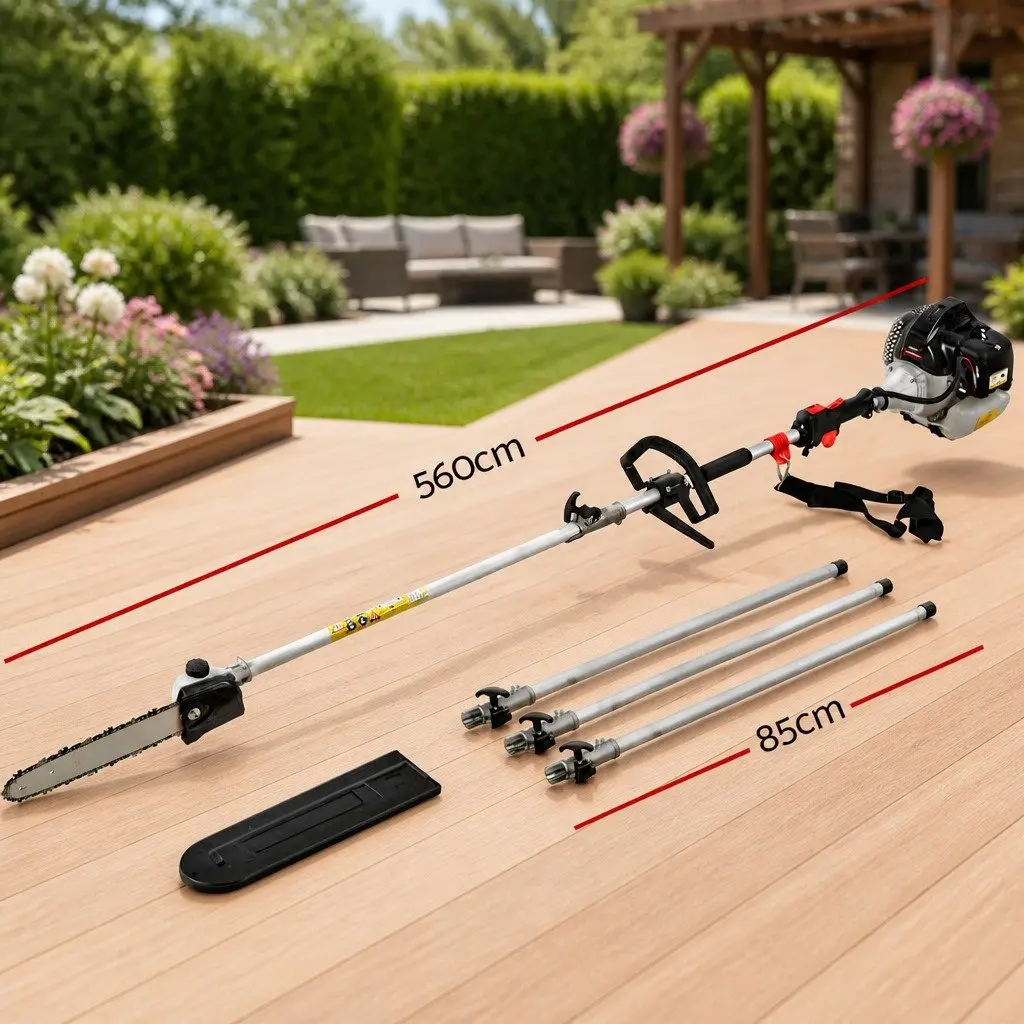 65CC Pole Chainsaw Petrol Pruner Extended Reach 12 Inch Silver Black