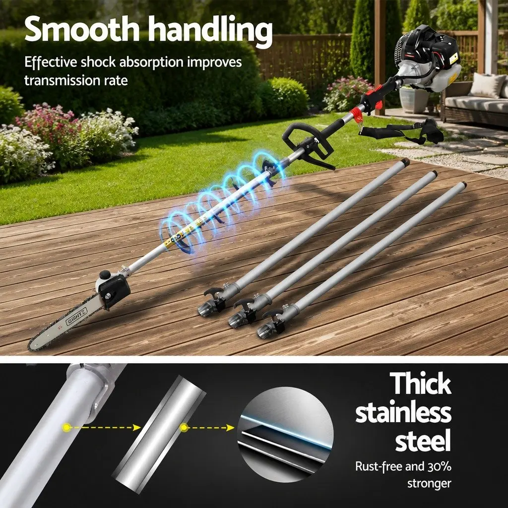 65CC Pole Chainsaw Petrol Pruner Extended Reach 12 Inch Silver Black