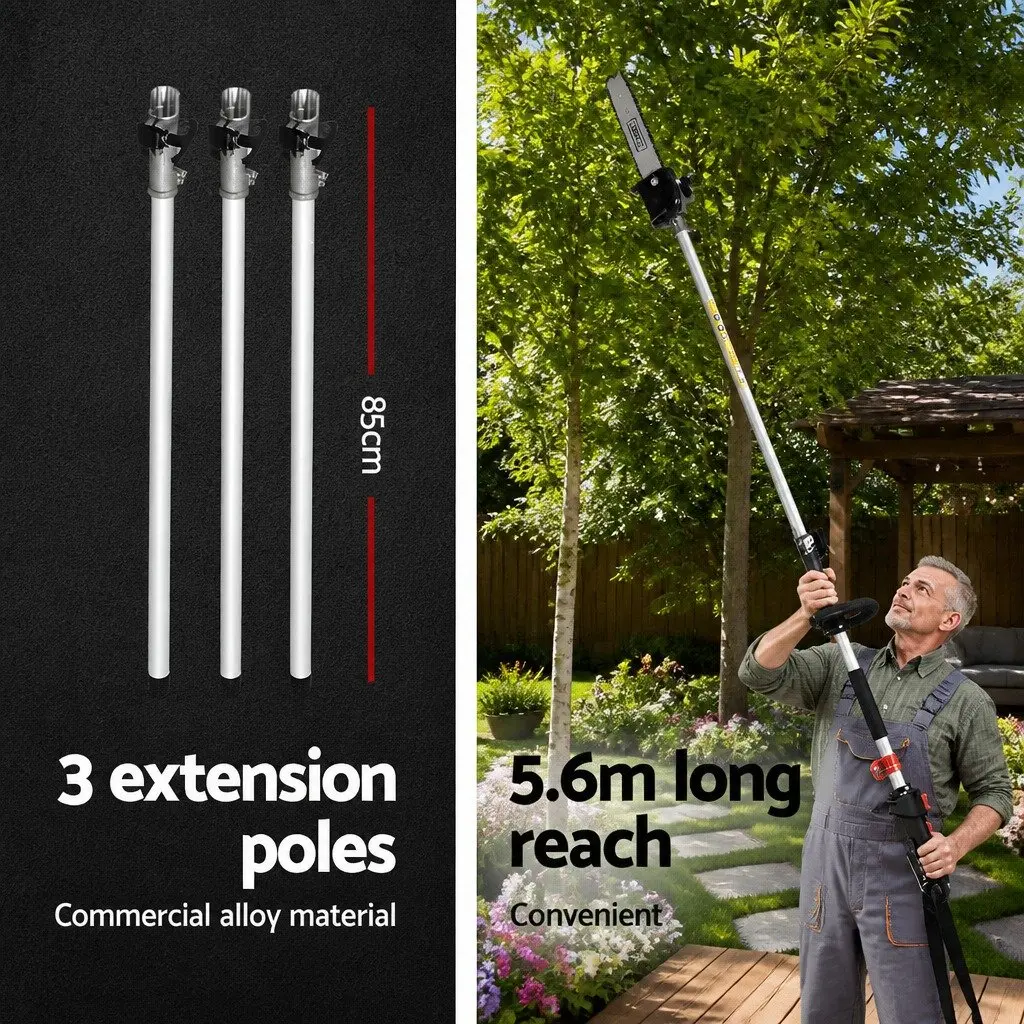 65CC Pole Chainsaw Petrol Pruner Extended Reach 12 Inch Silver Black