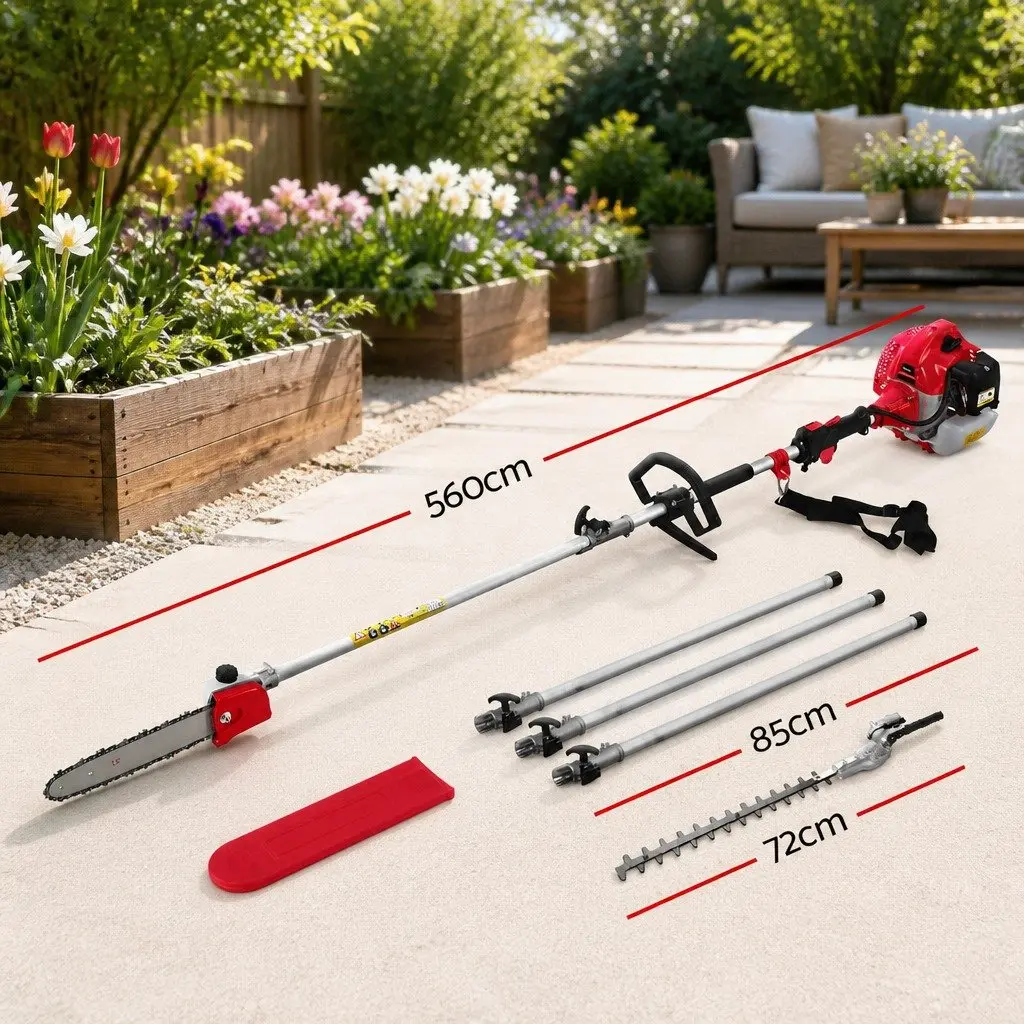 65CC Pole Chainsaw Hedge Trimmer 12in Bar 5.6m Reach Petrol Saw