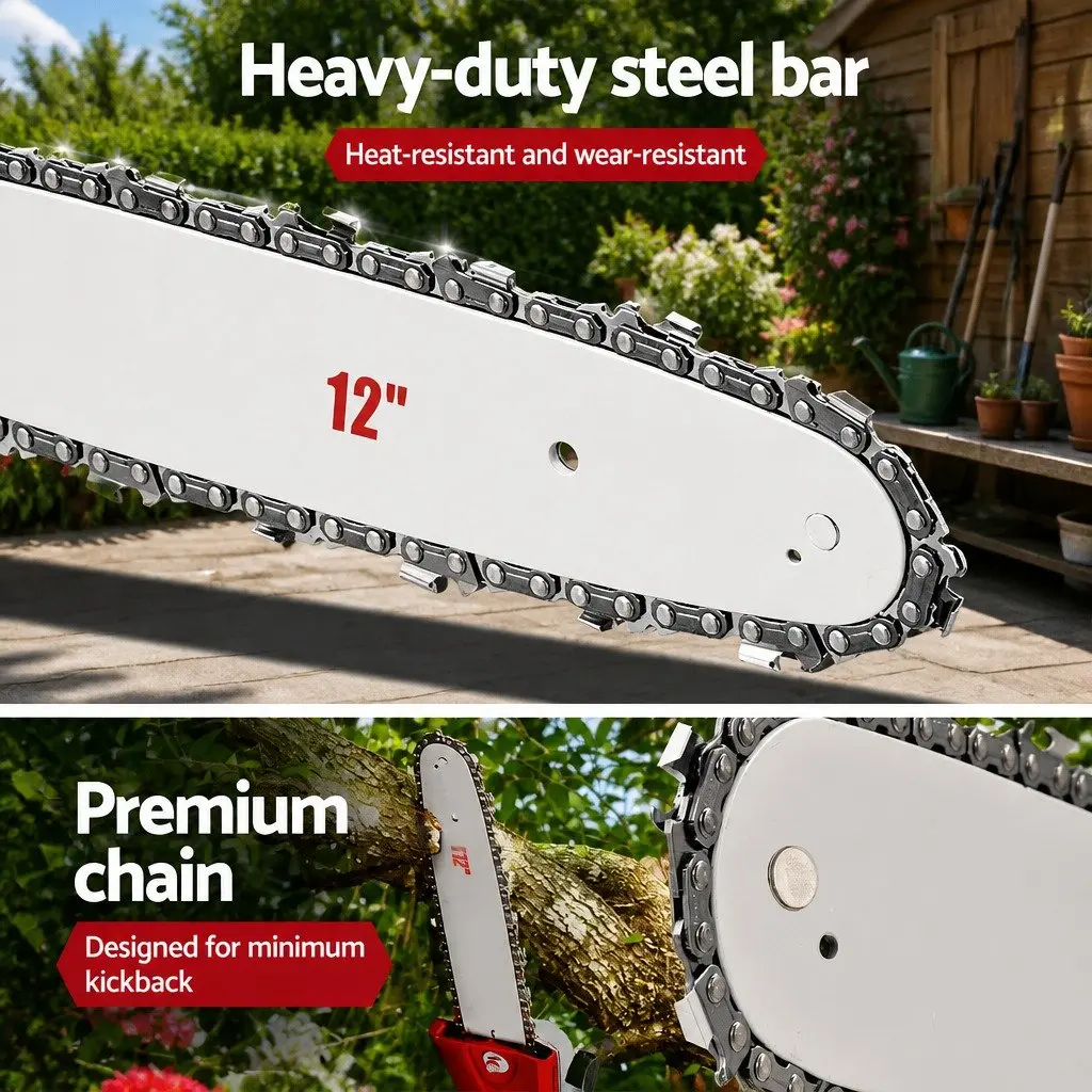Petrol Pole Chainsaw 2 Stroke 52cc Tree Pruner Long Reach 12 Inch Bar Cutter