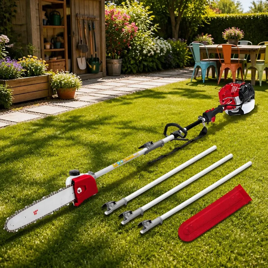 Petrol Pole Chainsaw 2 Stroke 52cc Tree Pruner Long Reach 12 Inch Bar Cutter