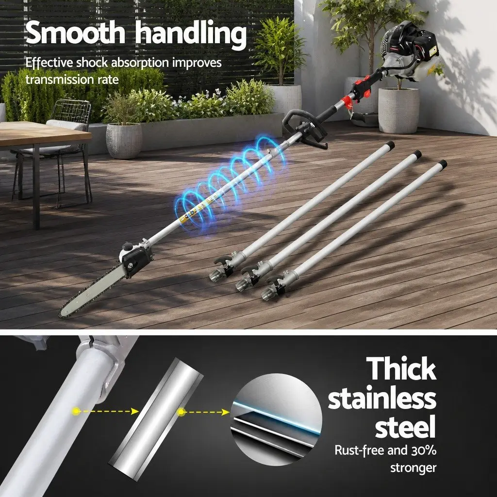 Pole Chainsaw Hedge Trimmer 62CC 5.6m Reach Petrol Garden Tool Silver and Black