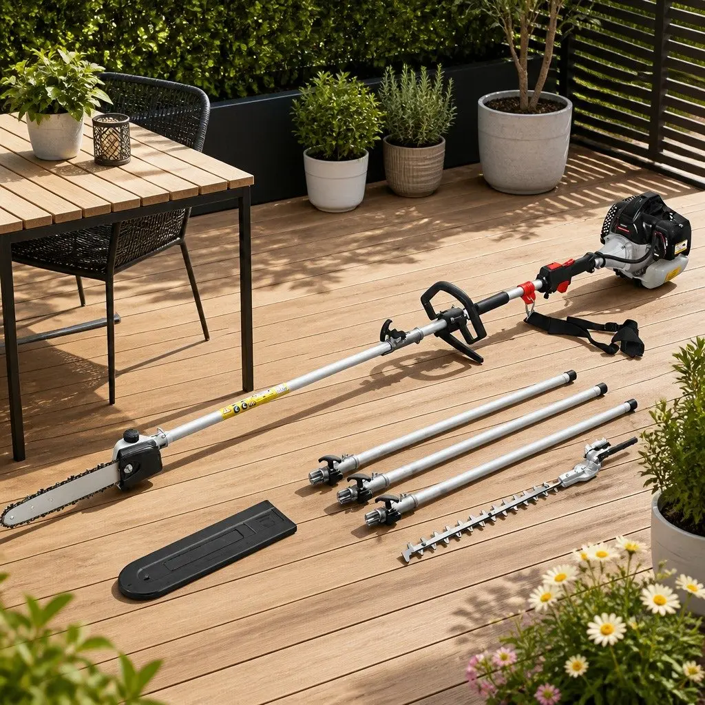 Pole Chainsaw Hedge Trimmer 62CC 5.6m Reach Petrol Garden Tool Silver and Black