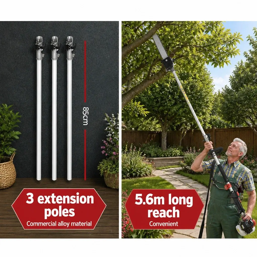 Pole Chainsaw 63cc Petrol 12 Inch Bar 5.6m Reach Pruning Tool