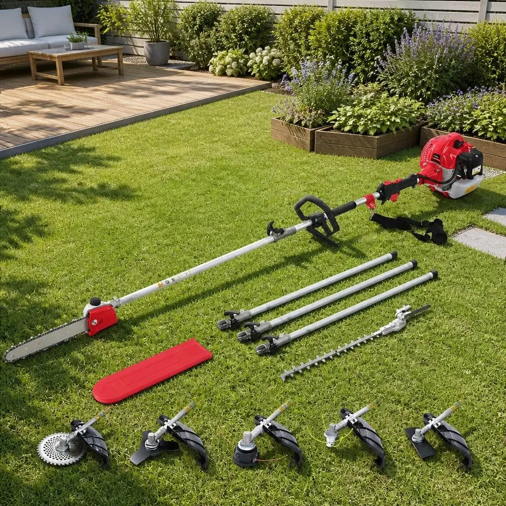 62CC Pole Chainsaw Multi-Tool Hedge Trimmer Brush Cutter Whipper Snipper 5.6m Red Black