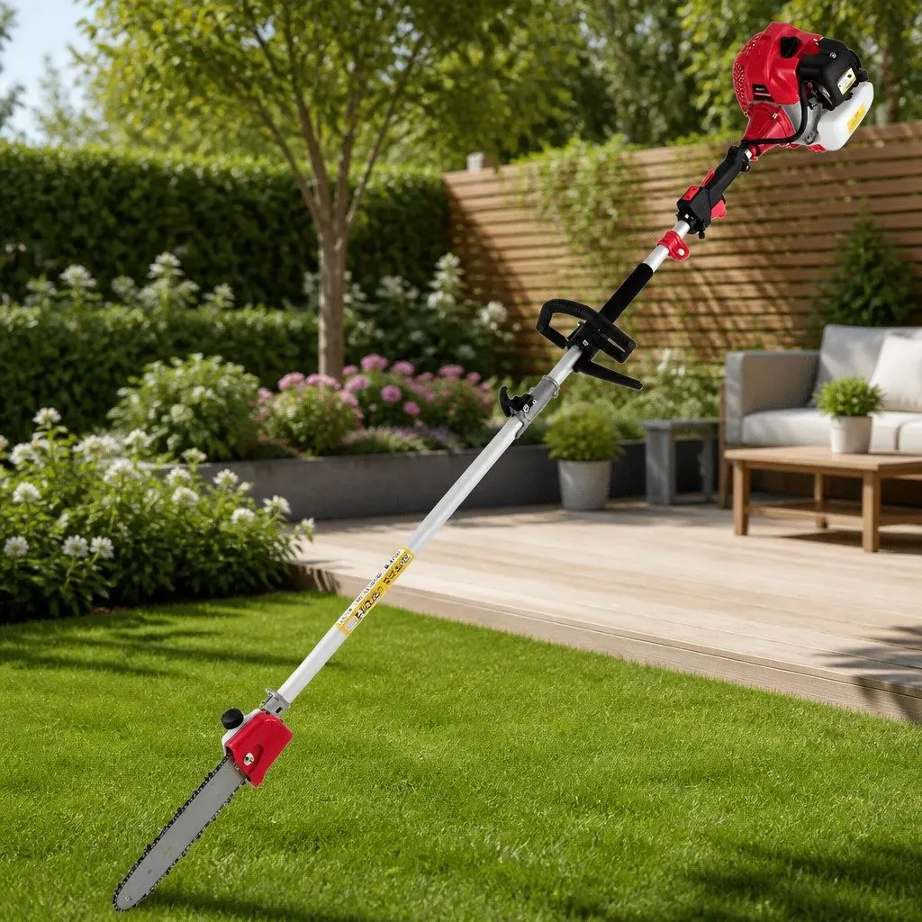 62CC Pole Chainsaw Multi-Tool Hedge Trimmer Brush Cutter Whipper Snipper 5.6m Red Black