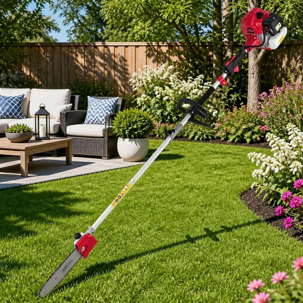 Pole Chainsaw Petrol Pruning Saw 62CC 12in Bar 5.6m Reach Red or Black