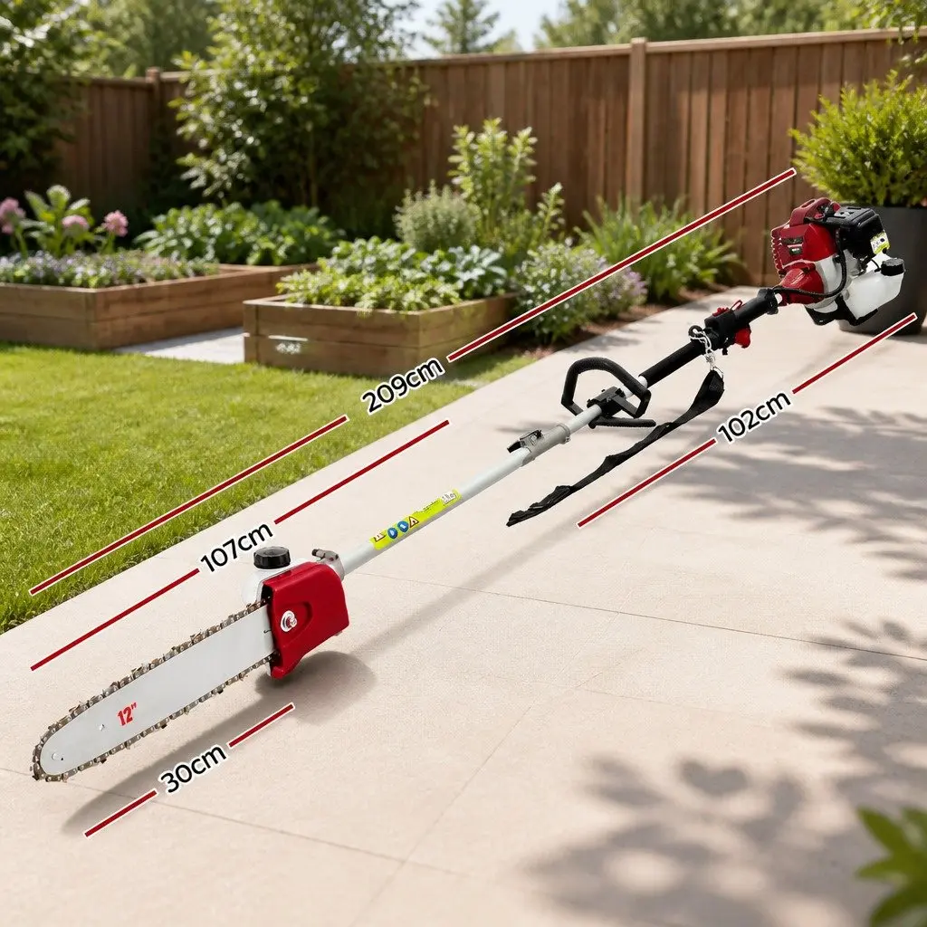 Pole Chainsaw 52cc Petrol Tree Pruner Long Reach 12 Inch Bar Red