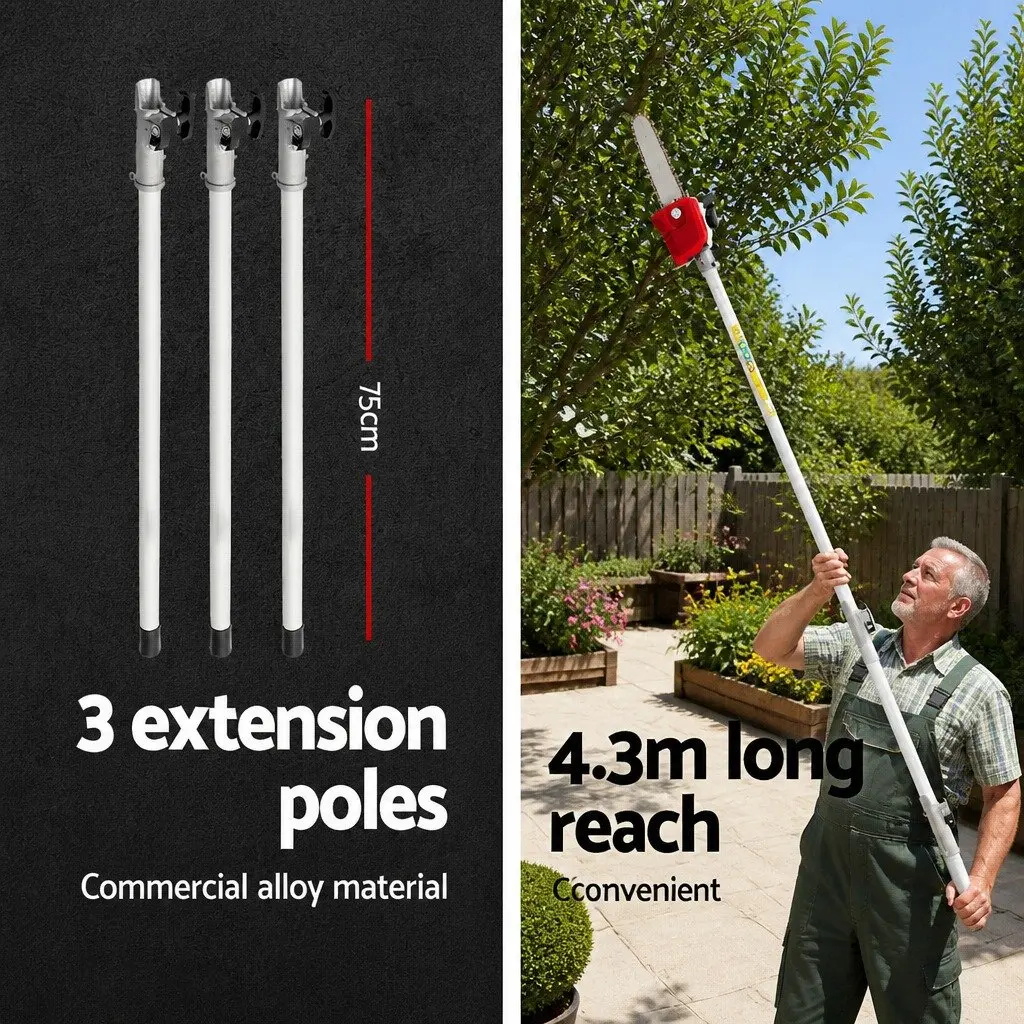 Pole Chainsaw 52cc Petrol Tree Pruner Long Reach 12 Inch Bar Red