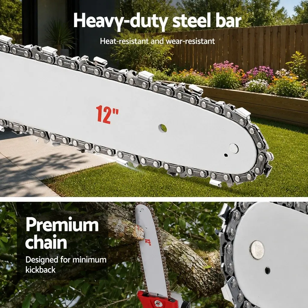 Pole Chainsaw 52cc Petrol Tree Pruner Long Reach 12 Inch Bar Red