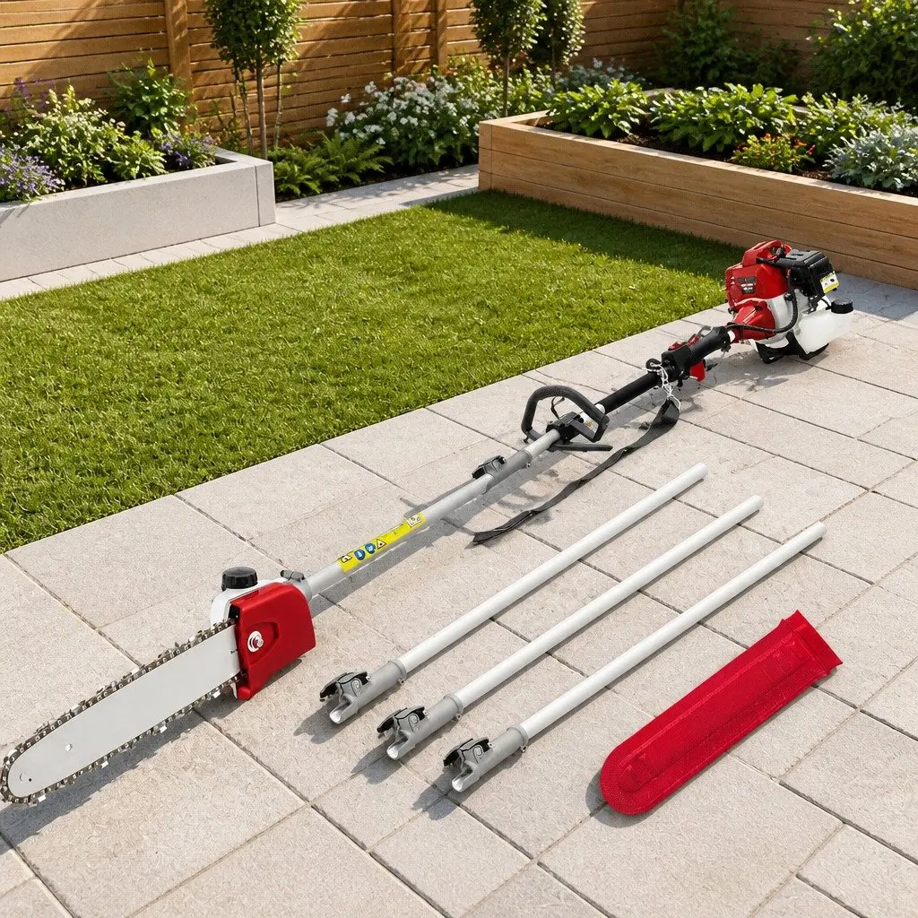 Pole Chainsaw 52cc Petrol Tree Pruner Long Reach 12 Inch Bar Red