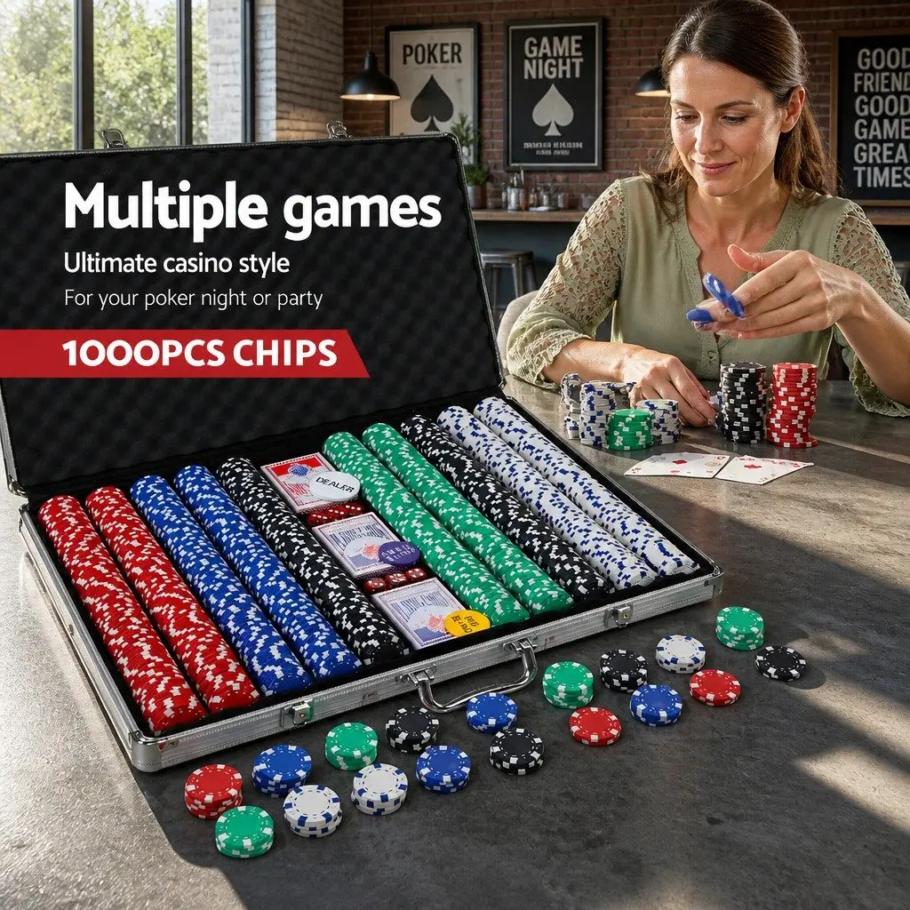 Poker Chips Set Casino Game 1000 Piece with Playing Cards Dices Lockable Case