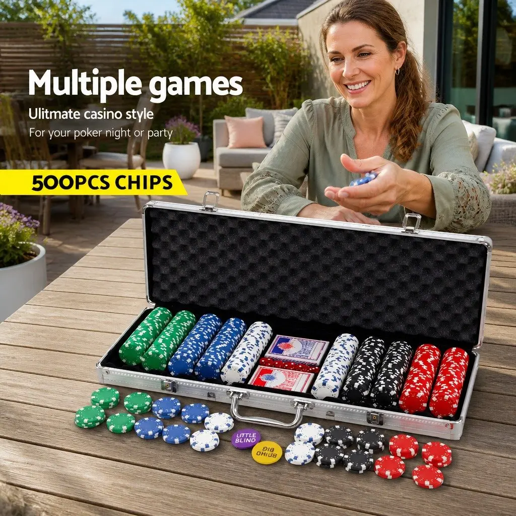 500 Piece Poker Chips Set Texas Hold'em Casino Game with Cards Dices Buttons