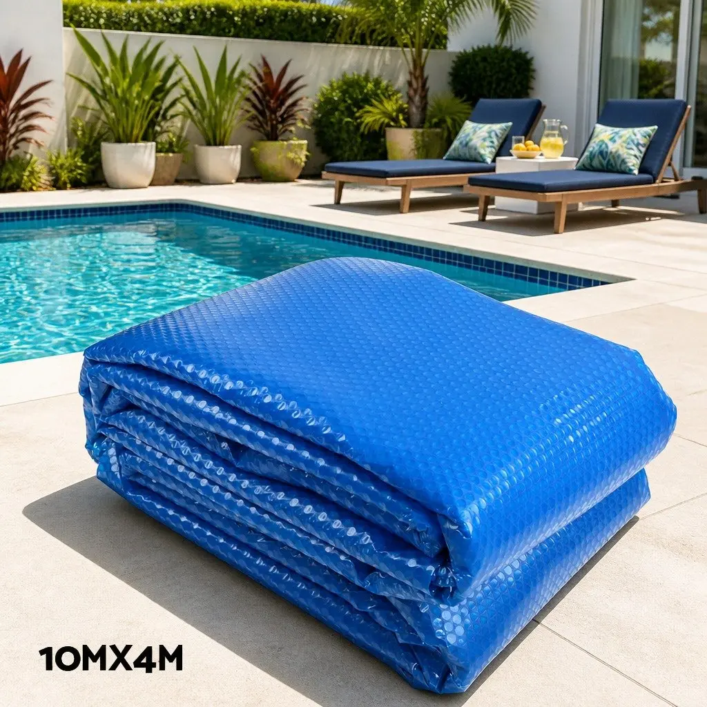Pool Cover Solar Blanket 10x4m Blue Silver with Aluminium Roller Kit 500 Micron