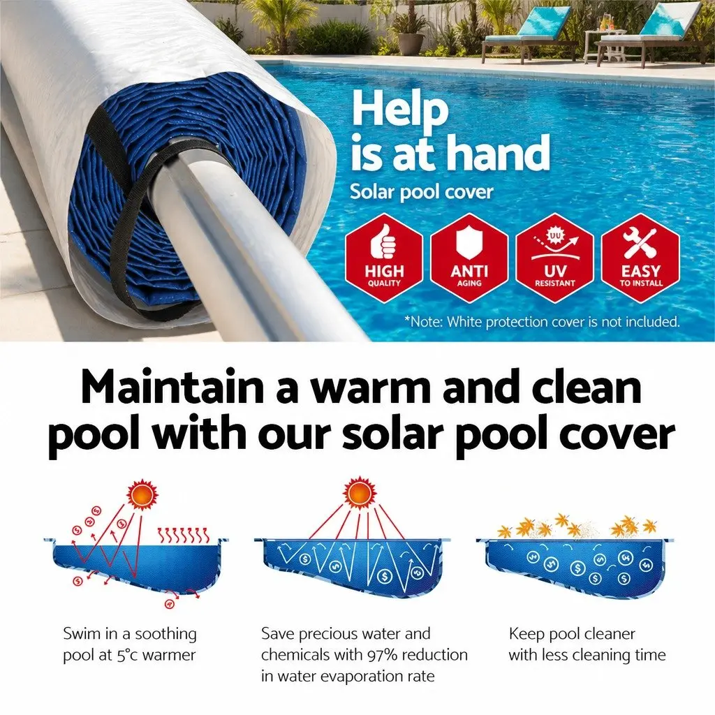 Pool Cover Solar Blanket 10x4m Blue Silver with Aluminium Roller Kit 500 Micron