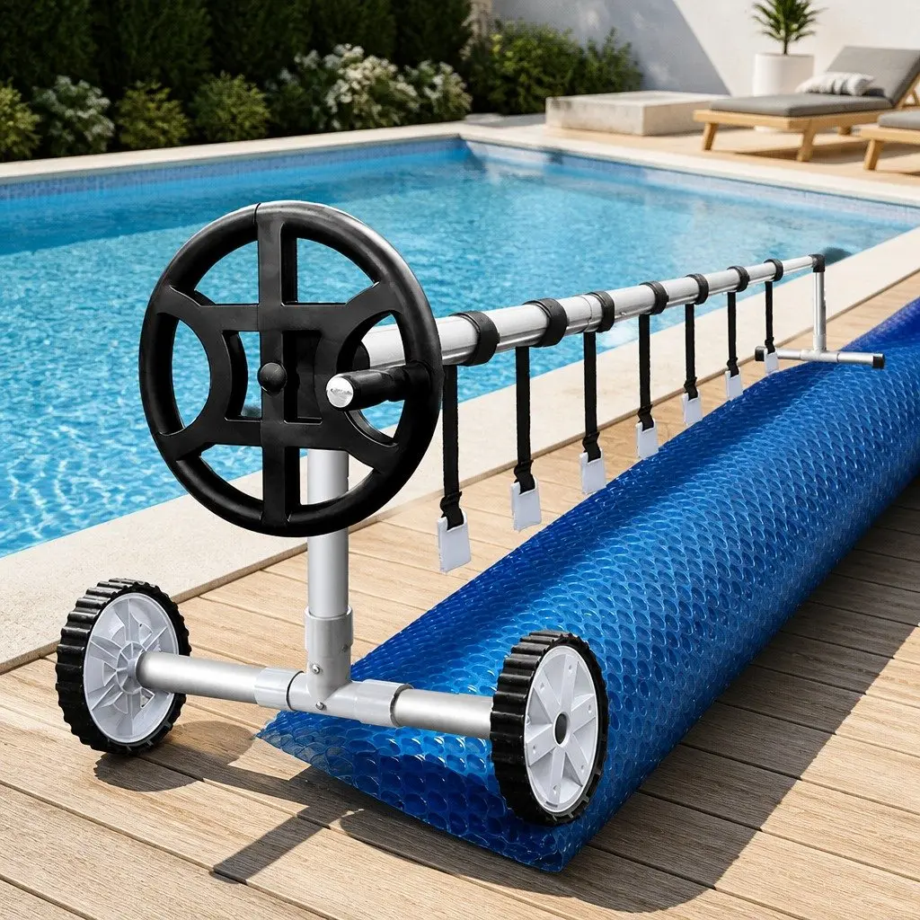 Pool Cover 10x4m Solar Blanket 500 Micron Blue with Aluminium Roller Kit