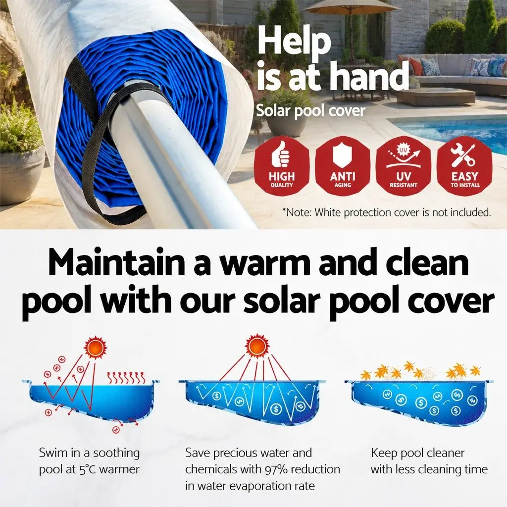 Pool Cover 10x4m Solar Blanket 500 Micron Blue with Aluminium Roller Kit