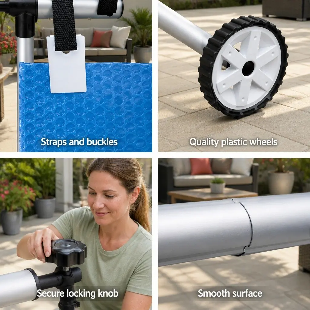 Pool Cover 10x4m Solar Blanket 500 Micron Blue with Aluminium Roller Kit