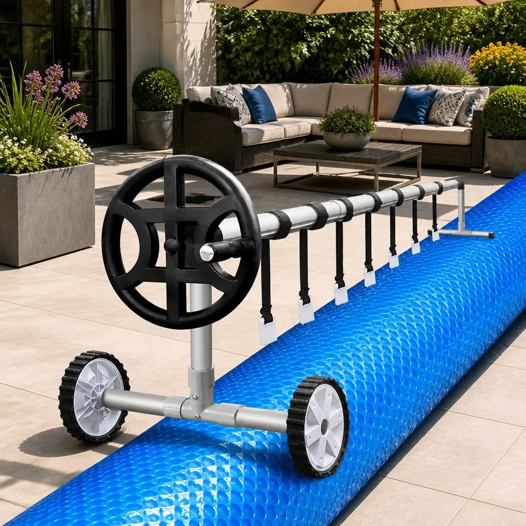 Pool Cover 10x4m Solar Blanket 500 Micron Blue with Aluminium Roller Kit