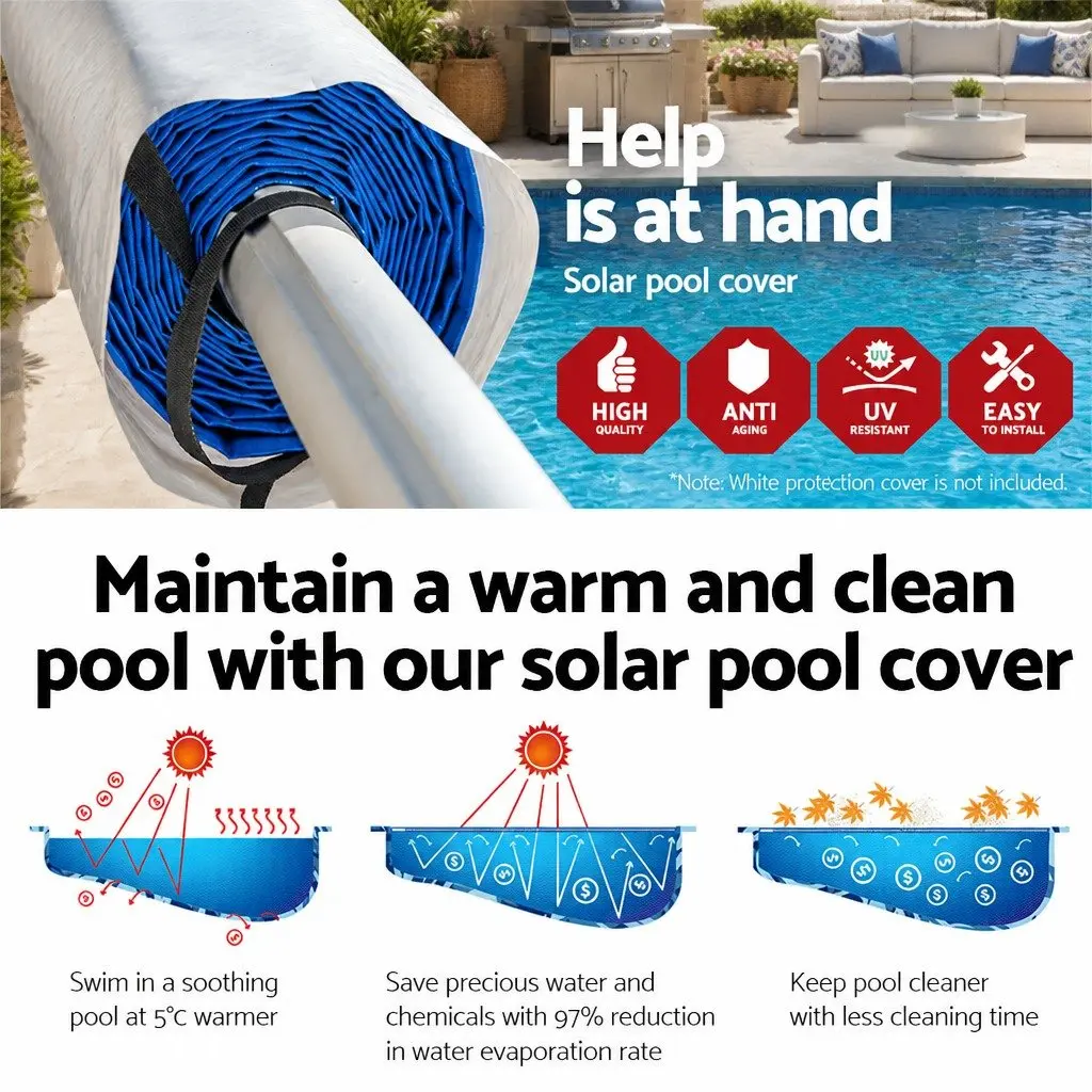 Solar Pool Cover 10x4m Blue 500 Micron with Aluminium Roller System