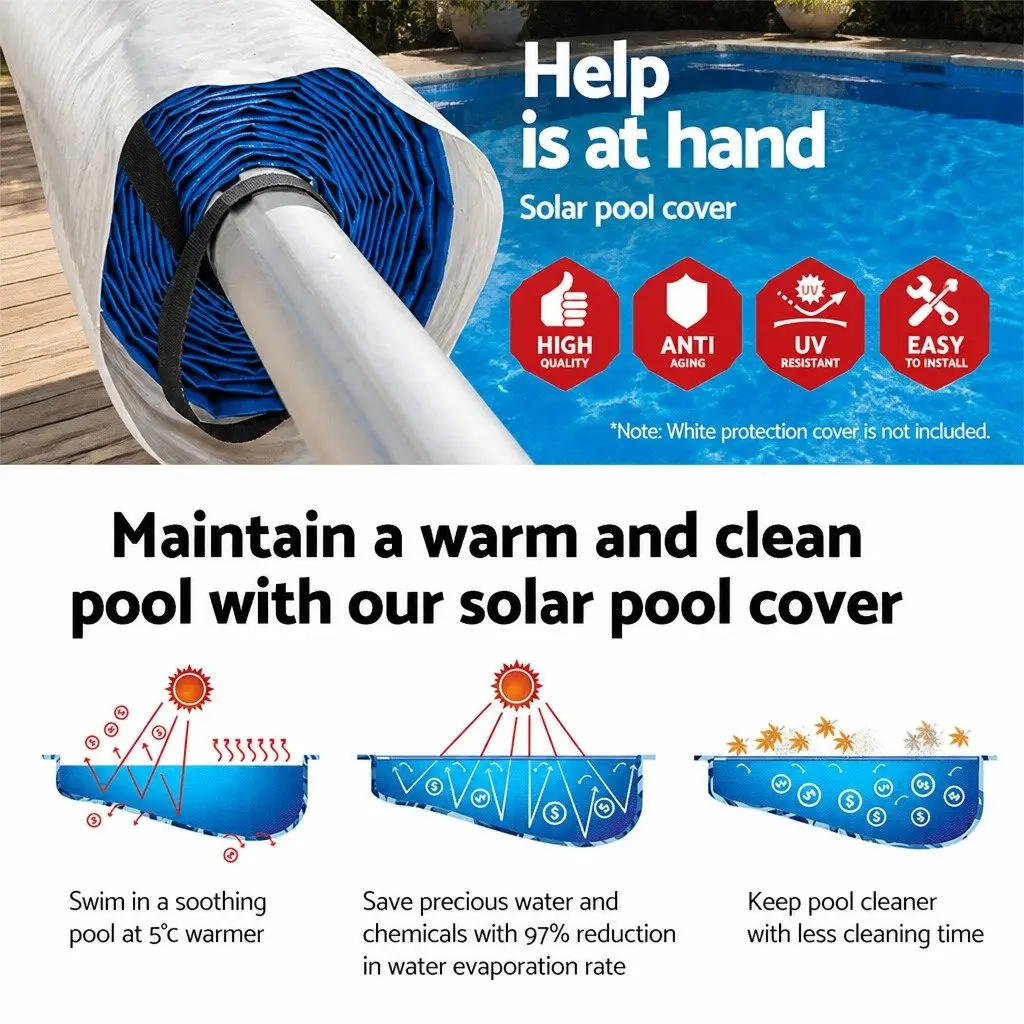 Pool Cover Solar Blanket 10m x 4m 500 Micron Blue with Aluminium Roller Crank System