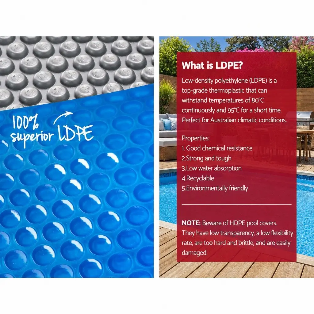Pool Cover Solar Blanket 10m x 4m 500 Micron Blue with Aluminium Roller Crank System