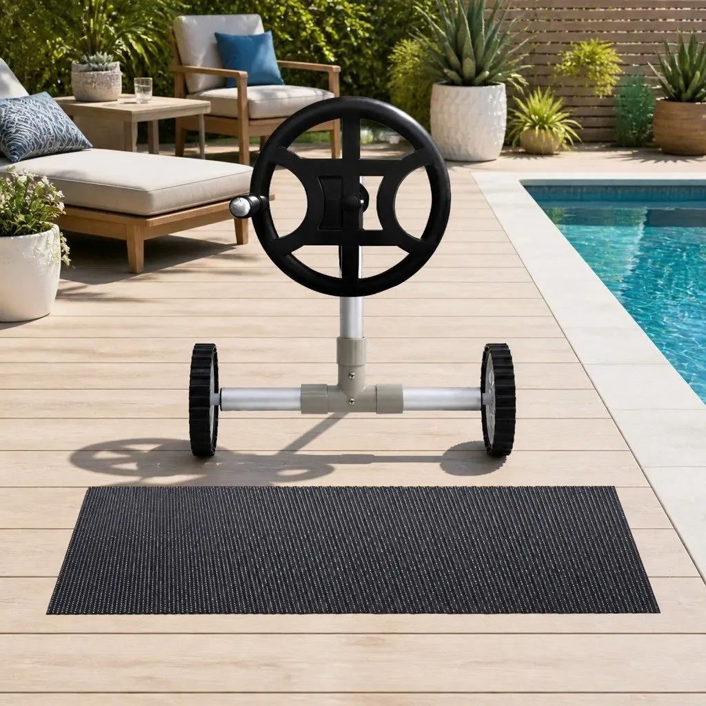 Pool Cover 10m x 4m Solar Blanket 600 Micron Blue Top Black Underside with Aluminium Roller Crank Wheel