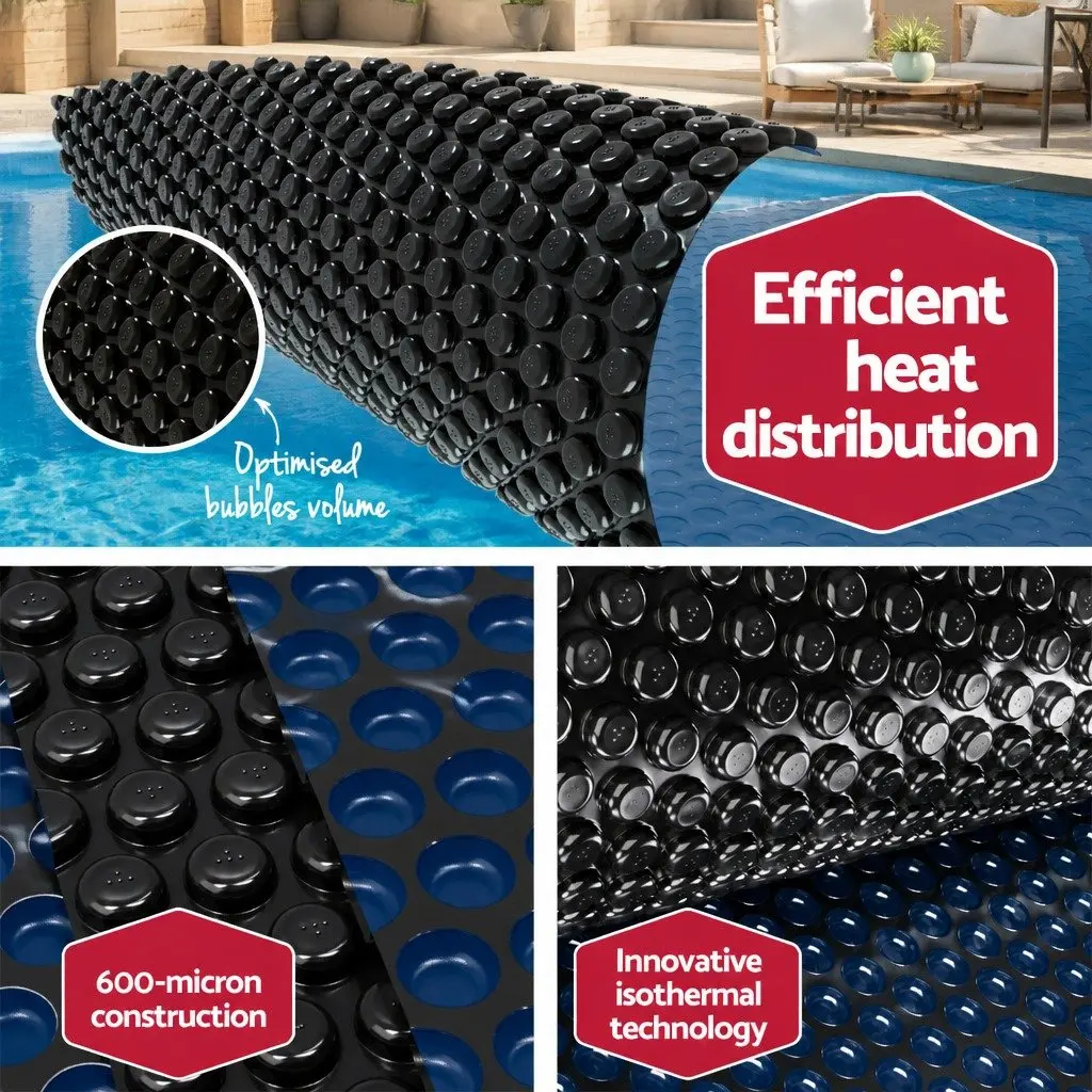 Pool Cover 10m x 4m Solar Blanket 600 Micron Blue Top Black Underside with Aluminium Roller Crank Wheel