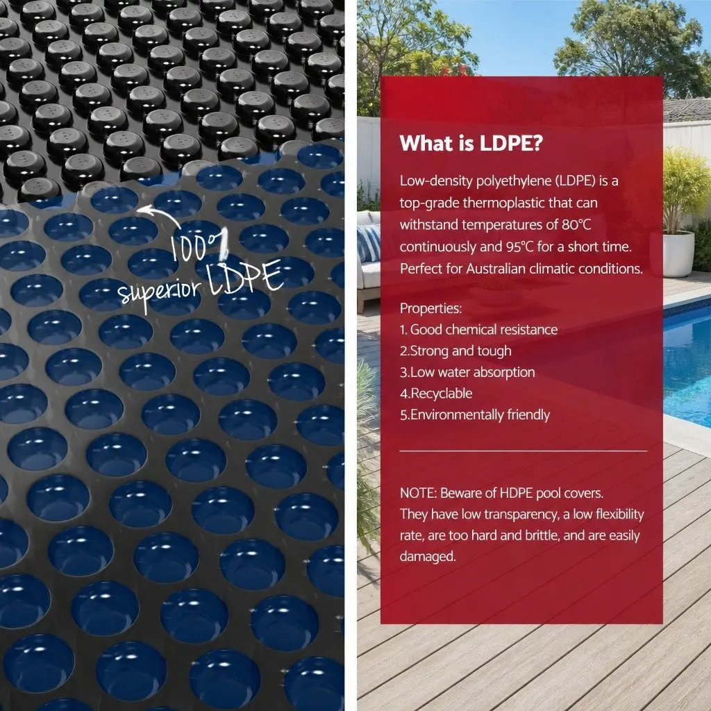 Pool Cover 10m x 4m Solar Blanket 600 Micron Blue Top Black Underside with Aluminium Roller Crank Wheel