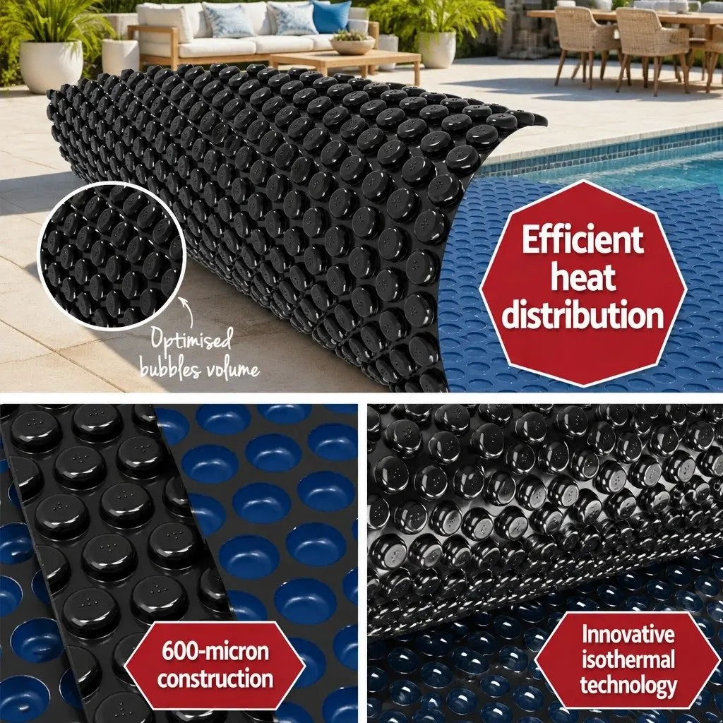 Pool Cover 10x4m 600 Micron Solar Blanket Heat Retention Bubble Blue Black