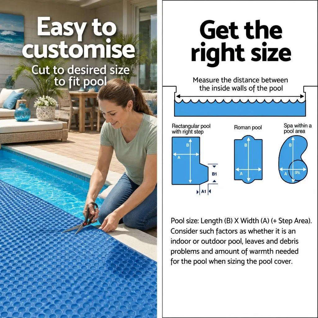 Pool Cover 10x4m 600 Micron Solar Blanket Heat Retention Bubble Blue Black