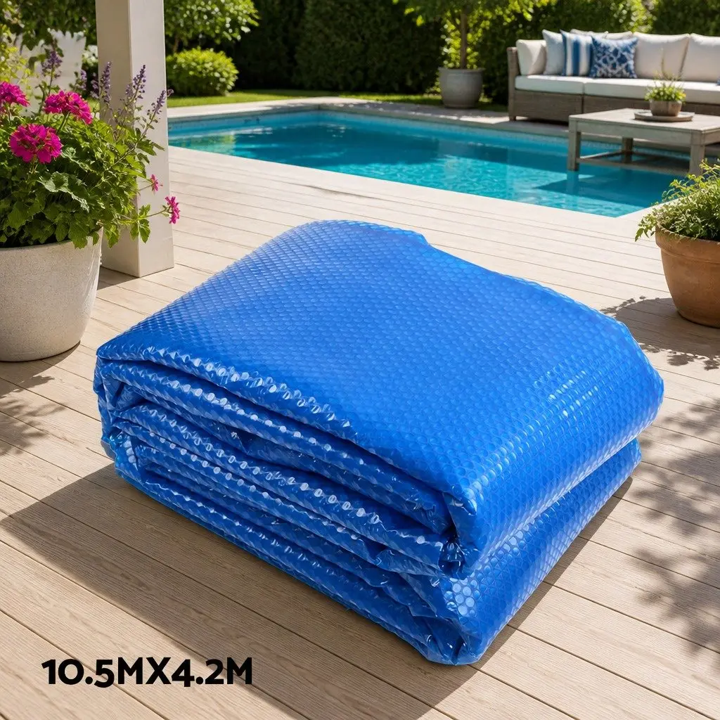 Pool Cover Solar Blanket 10.5m x 4.2m Blue with Aluminium Roller 500 Micron
