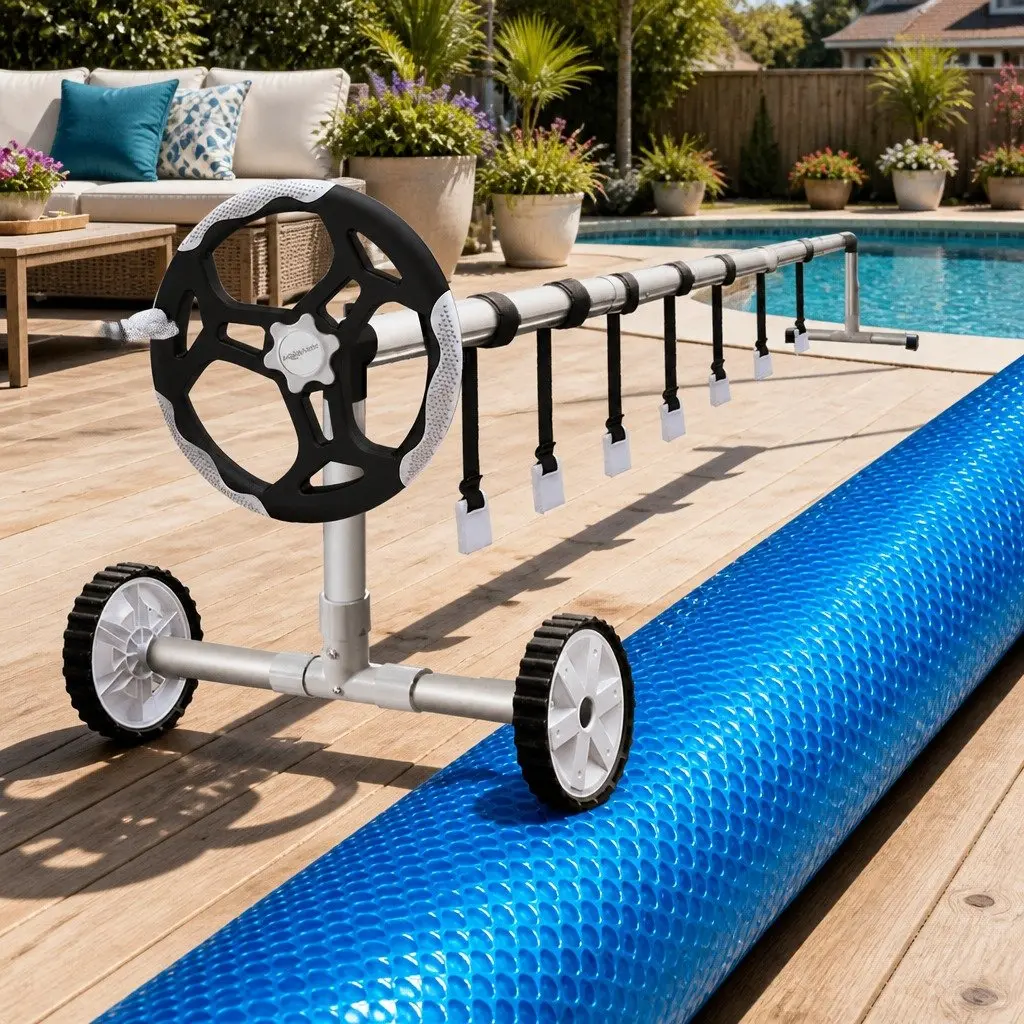 Pool Cover Solar Blanket 10.5m x 4.2m Blue with Aluminium Roller 500 Micron