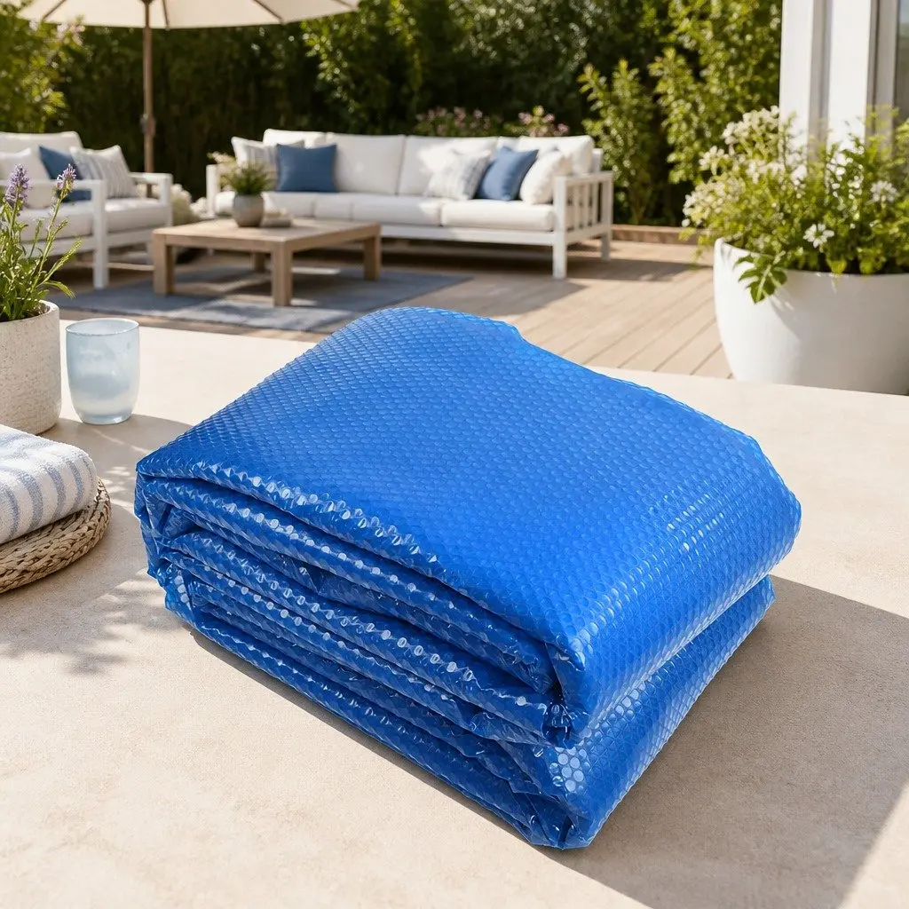 Solar Blanket Pool Cover 10.5x4.2m 500 Micron Blue with Adjustable Aluminium Roller