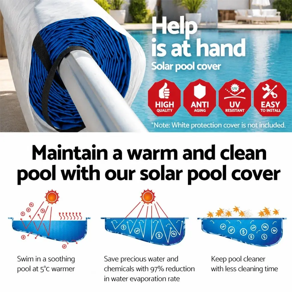 Solar Blanket Pool Cover 10.5x4.2m 500 Micron Blue with Adjustable Aluminium Roller