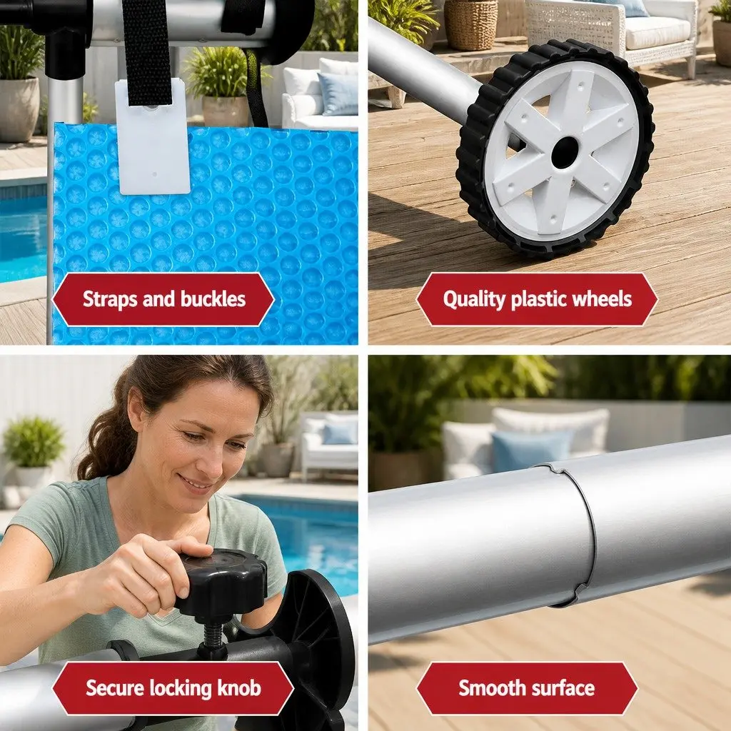Solar Blanket Pool Cover 10.5x4.2m 500 Micron Blue with Adjustable Aluminium Roller