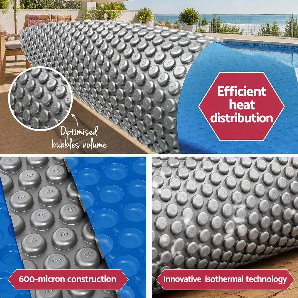 Solar Pool Cover 600 Micron Bubble Heat Blanket Blue Silver 10.5m x 4.2m