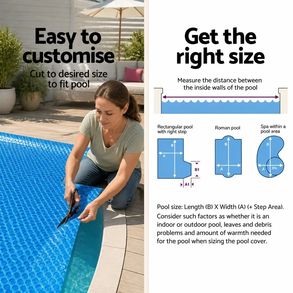 Solar Pool Cover 600 Micron Bubble Heat Blanket Blue Silver 10.5m x 4.2m