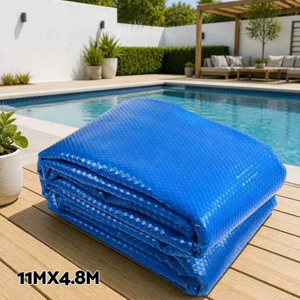 Pool Cover Solar Blanket 11x4.8m 500 Micron Blue with Aluminium Roller 5.55m Width