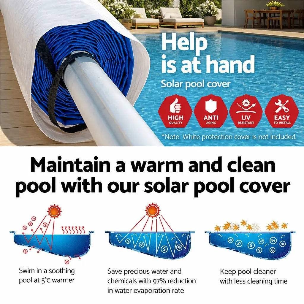Pool Cover Solar Blanket 11x4.8m 500 Micron Blue with Aluminium Roller 5.55m Width