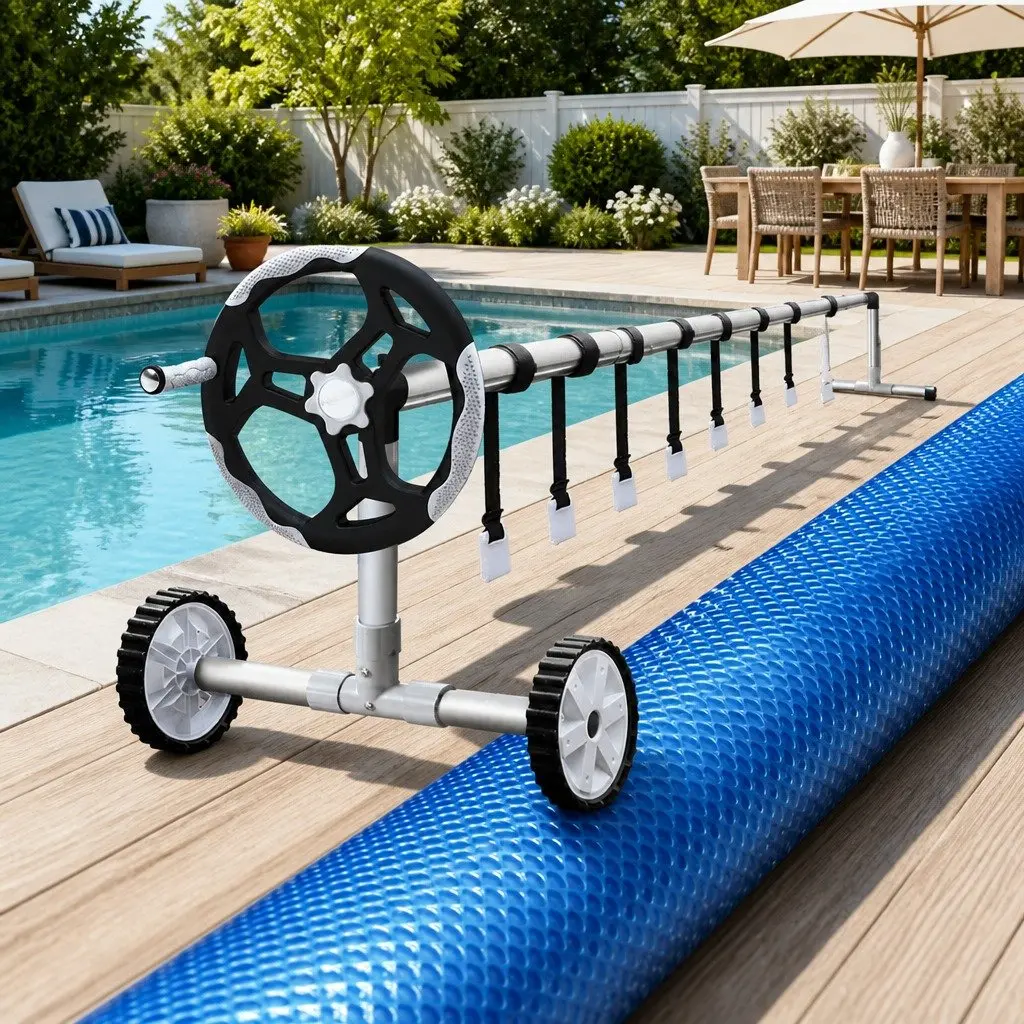 Pool Cover Solar Blanket 11x4.8m 500 Micron Blue with Aluminium Roller 5.55m Width