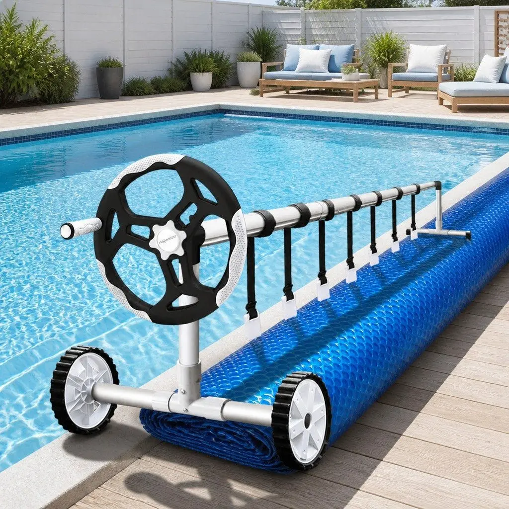 Pool Cover Solar Blanket 11m x 4.8m 500 Micron Blue with Aluminium Roller System